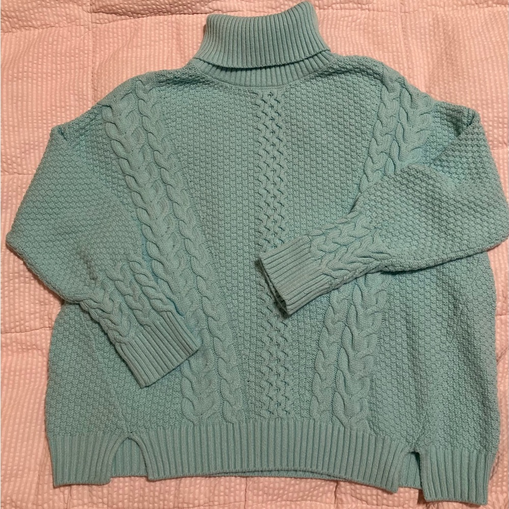 Women’s Mint Green Turtleneck Sweater - Oversized Medium